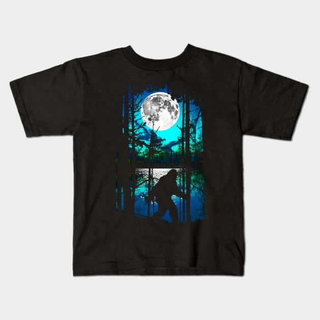 Bigfoot Moon Kids T-Shirt by robotface